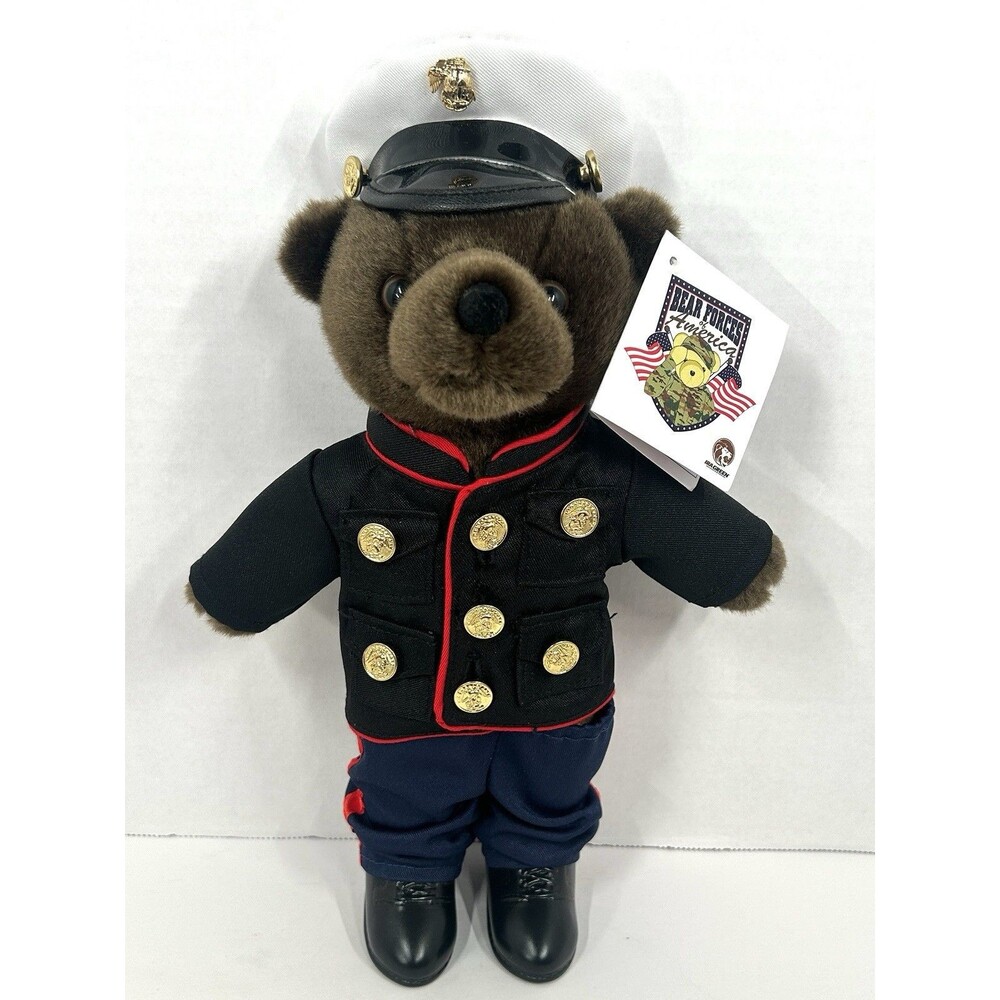 US Marine Corps (USMC) Dress Blues 12” Mini Brown Teddy Bear - No Belt
